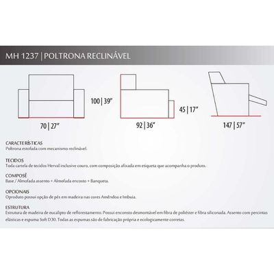 Poltrona Reclinável p/ Sala MH 1237 Two Way c/ Pés Courano Bege - Herval