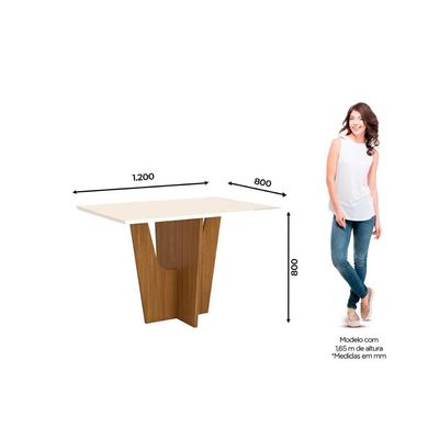 Mesa de Sala Jantar Vértice SC40 + Tampo Madeirado Vidro Reto 120x80cm Nature/Off White - Henn
