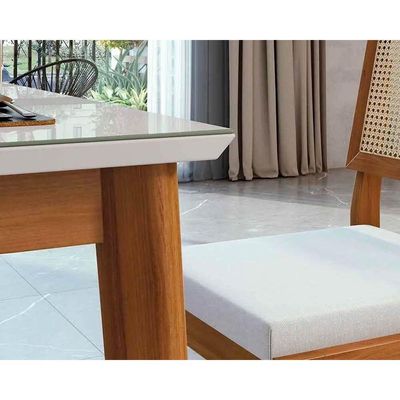 Mesa de Sala Jantar Monalisa 160 cm c/ Tampo Madeirado c/ Vidro Natural - Nesher