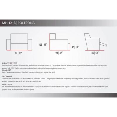 Poltrona Reclinável c/Massagem p/ Sala MH 1216 Two Way Courano Creme - Herval