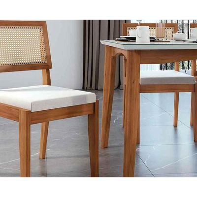 Mesa de Sala Jantar Monalisa 160 cm c/ Tampo Madeirado c/ Vidro Natural - Nesher