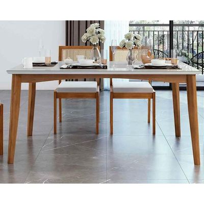 Mesa de Sala Jantar Monalisa 160 cm c/ Tampo Madeirado c/ Vidro Natural - Nesher
