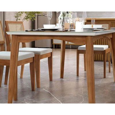 Mesa de Sala Jantar Monalisa 160 cm c/ Tampo Madeirado c/ Vidro Natural - Nesher