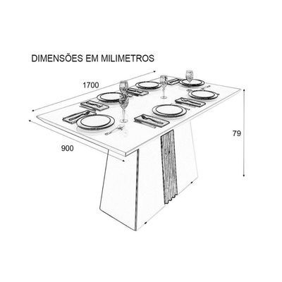 Mesa de Sala Jantar Italia + Tampo Madeirado Vidro 170x90cm Freijó/Off White - DJ Móveis