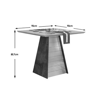 Mesa de Sala Jantar Fler + Tampo Madeirado Vidro 90x90cm Freijó/Off White - DJ Móveis