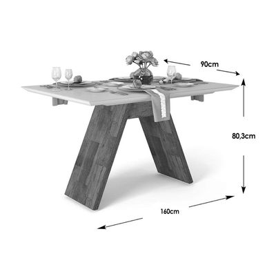 Mesa de Sala Jantar Fit + Tampo Madeirado Vidro 160x90cm Rústico Terrara/Off White - DJ Móveis