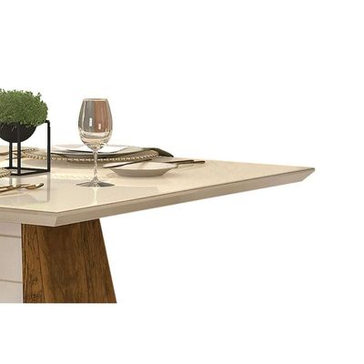 Mesa de Sala Jantar Fler + Tampo Madeirado Vidro 90x90cm Freijó/Off White - DJ Móveis