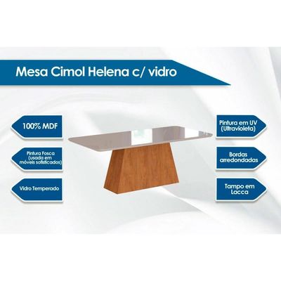 Mesa de Sala Jantar Helena + Tampo Madeirado Vidro 210x100cm Nature/Off White - Cimol
