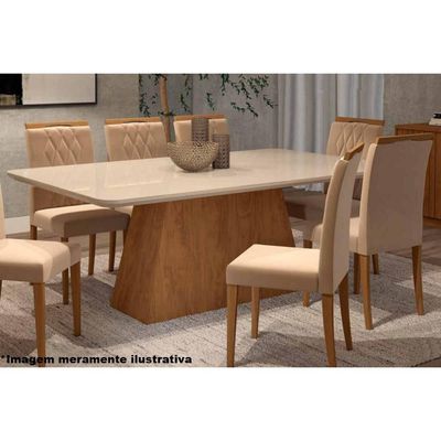 Mesa de Sala Jantar Helena + Tampo Madeirado Vidro 210x100cm Nature/Off White - Cimol