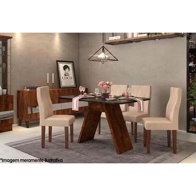 Mesa de Sala Jantar Fit + Tampo Madeirado Vidro 160x90cm Rústico Terrara/Off White - DJ Móveis