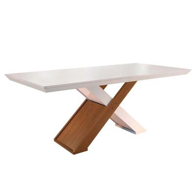 Mesa de Sala Jantar Imperatriz + Tampo Madeirado Vidro Reto 180x90cm Imbuia/Off White - Rufato