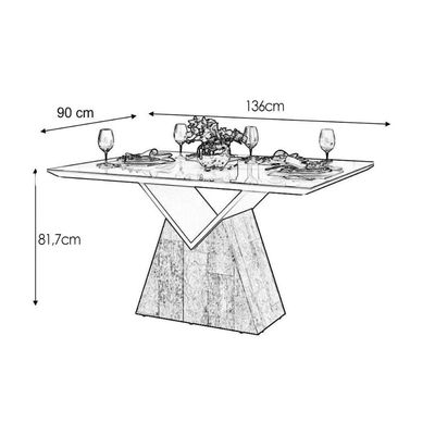 Mesa de Sala Jantar Argo + Tampo Madeirado Vidro Curvo 136x90cm Freijó/Off White - DJ Móveis
