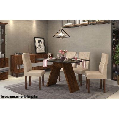 Mesa de Sala Jantar Fit + Tampo Madeirado Vidro Curvo 136x90cm Rústico Terrara/Off White - DJ Móveis