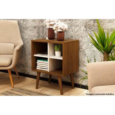 Mesa Lateral p/ Sala E1720 c/ 4 Nichos Capuccino/Off White - Tecno Mobili