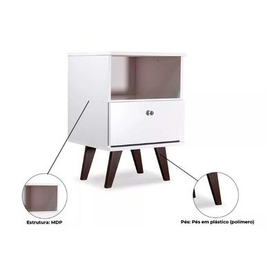Mesa de Cabeceira Solteiro RT3019 c/ 1 Gaveta Rustico - Movelbento
