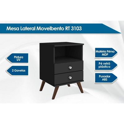 Mesa Cabeceira RT3103 c/ 2 Gavetas Preto - Movelbento