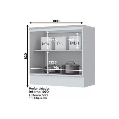 Gabinete de Cozinha Modulado Balcão Americana 2 Portas c/Tampo p/ Cooktop Branco - Henn