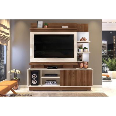 Estante para Sala Lupi TV até 55 Polegadas c/ 1 Porta de Correr e 3 Nichos Carvalho/Griz - DJ Móveis