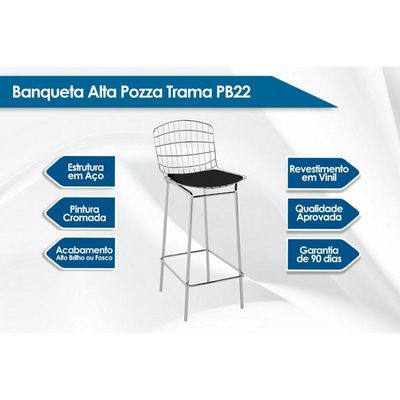 Banqueta Sala de Jantar Trama PB22CR 1 Un Vinil Preto/Cromado - Pozza