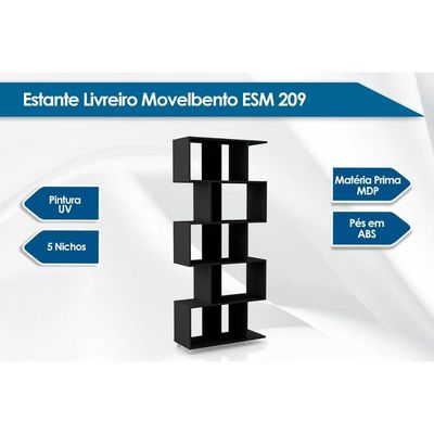 Estante Livreiro Casal ESM209 c/ 5 Nichos Preto - Movelbento