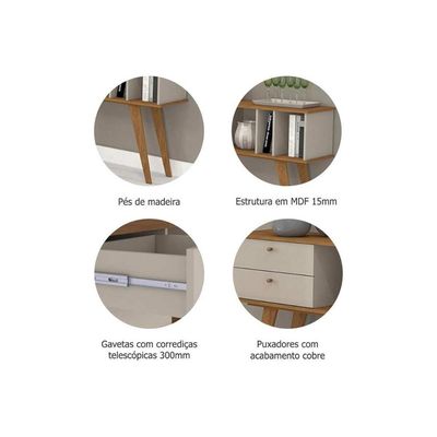 Aparador de Sala Jantar Elis 2 Gavetas 3 Nichos Savana c/ Off White - Cimol