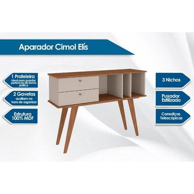 Aparador de Sala Jantar Elis 2 Gavetas 3 Nichos Savana c/ Off White - Cimol