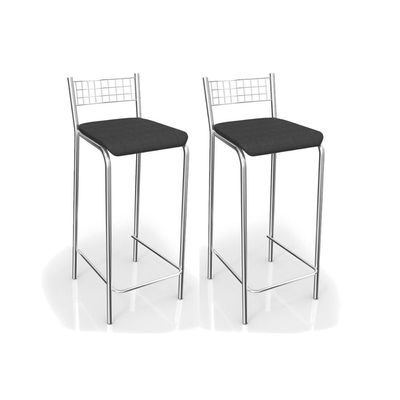 Banqueta de Cozinha Gênova 2B705CR Kit 2 Un Cromado/Courano Preto - Kappesberg