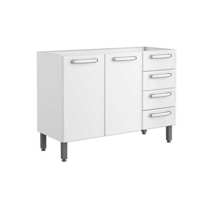 Balcão de Cozinha Evidence 7026 2 Portas 4 Gavetas s/ Tampo 120cm Branco - Bertolini