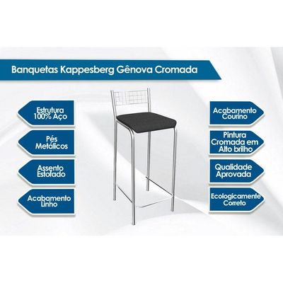 Banqueta de Cozinha Gênova 2B705CR Kit 2 Un Cromado/Courano Preto - Kappesberg