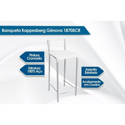 Banqueta de Cozinha Gênova 1B705CR 4 Un Cromado/Courano Preto - Kappesberg