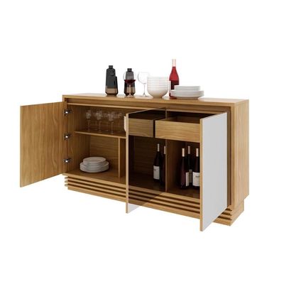 Buffet de Sala Jantar BB2609 3 Portas c/ Espelho e 1 Gaveta Natural - Tecno Mobili