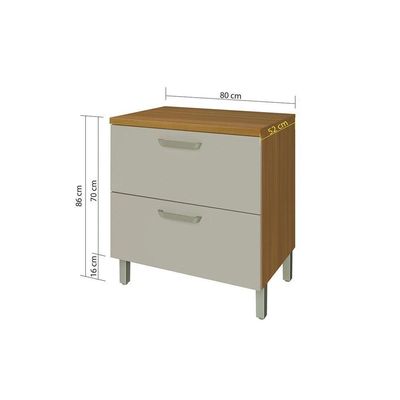 Balcão de Cozinha Princesa 1 Porta e 1 Gaveta c/ Tampo 80cm Freijo/Off White - Nesher