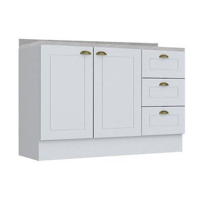 Balcão de Cozinha Modulado  Americana 2 Portas e 3 Gavetas c/Tampo Branco - Henn