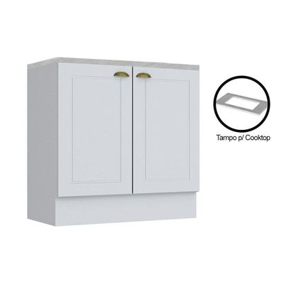Balcão de Cozinha Modulado  Americana 2 Portas c/ Tampo p/ Cooktop Branco - Henn