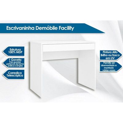 Escrivaninha p/ Escritório Facility c/ 1 Gaveta Branco - Demóbile