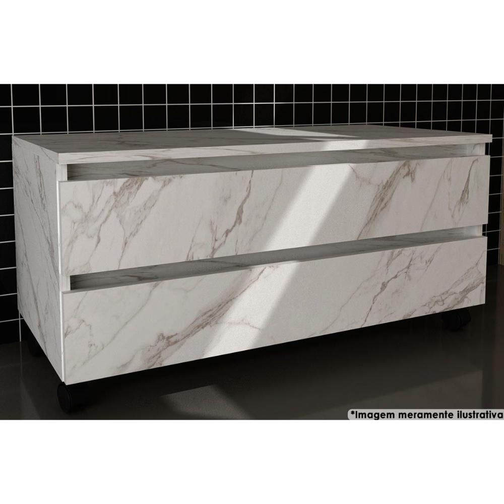 Balcão p/ Banheiro BN3603 2 Gavetas c/ Rodízio cor Mármore Branco - Tecno Mobili