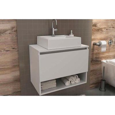 Balcão p/ Banheiro Suspenso BN3606 1 Porta cor Amêndoa/Branco - Tecno Mobili