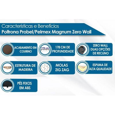 Poltrona Casal Reclinável Buenos Aires Magnum Zero Wall Courano Preto - Probel