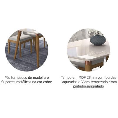 Mesa de Sala Jantar Adele + Tampo Madeirado Vidro 130x80cm Madeira/Off White - Cimol