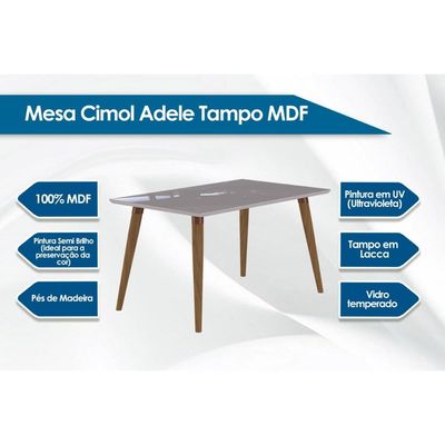 Mesa de Sala Jantar Adele + Tampo Madeirado Vidro 130x80cm Madeira/Off White - Cimol