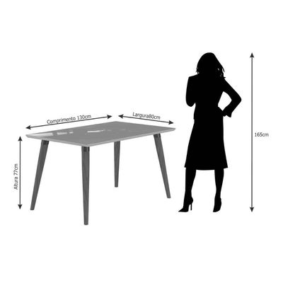 Mesa de Sala Jantar Adele + Tampo Madeirado Vidro 130x80cm Madeira/Off White - Cimol