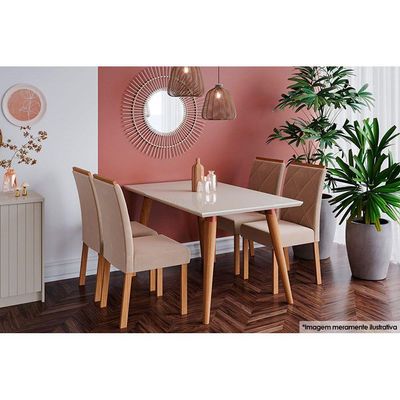 Mesa de Sala Jantar Adele + Tampo Madeirado Vidro 130x80cm Madeira/Off White - Cimol