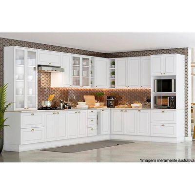 Gabinete de Cozinha Modulado Balcão Americana 2 Portas c/ Tampo p/ Cooktop Branco - Henn