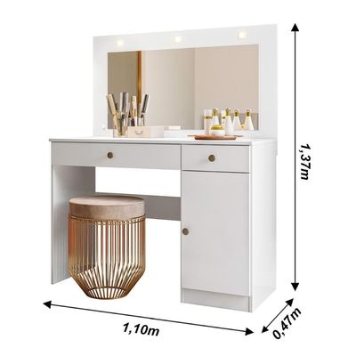 Penteadeira Camarim Com Led 2 Gavetas 1 Porta Branco Bella