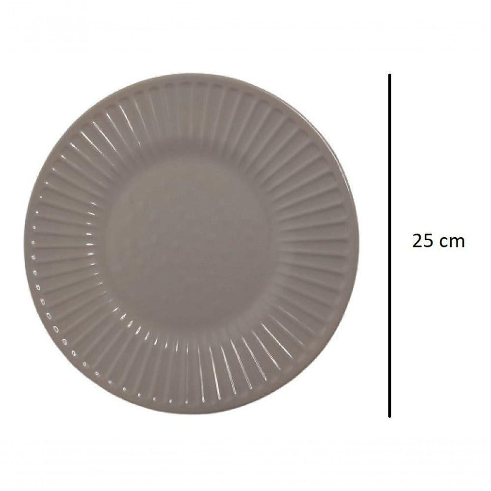 Prato Raso Refeição Melamina Plástico Cinza 25cm Yangzi