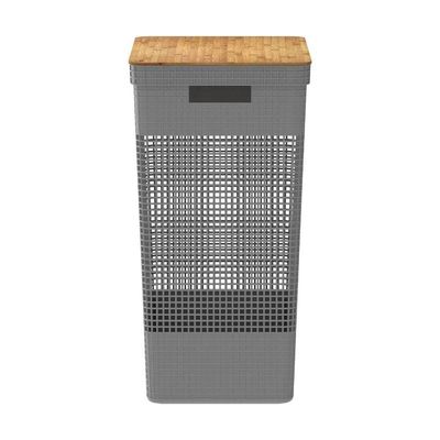Cesto De Roupa Grid Chumbo 49 L Com Tampa De Bambu 38 X 28 X 55,6 Cm
