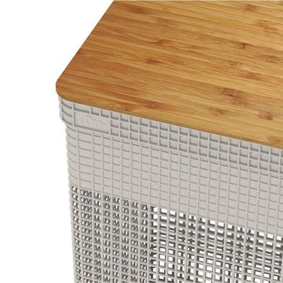 Cesto De Roupa Grid Bege 49 L Com Tampa De Bambu 38 X 28 X 55,6 Cm