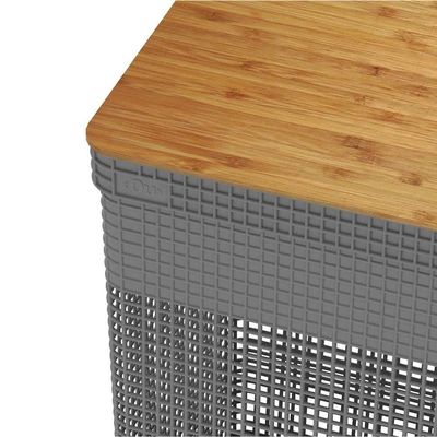 Cesto De Roupa Grid Chumbo 49 L Com Tampa De Bambu 38 X 28 X 55,6 Cm