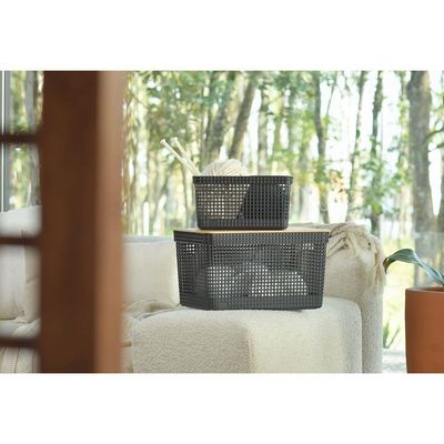 Cesto De Roupa Grid Bege 49 L Com Tampa De Bambu 38 X 28 X 55,6 Cm