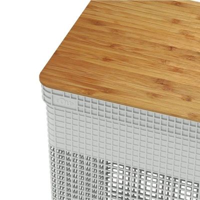 Cesto De Roupa Grid Branco Oceano 49 L Com Tampa De Bambu 38 X 28 X 55,6 Cm